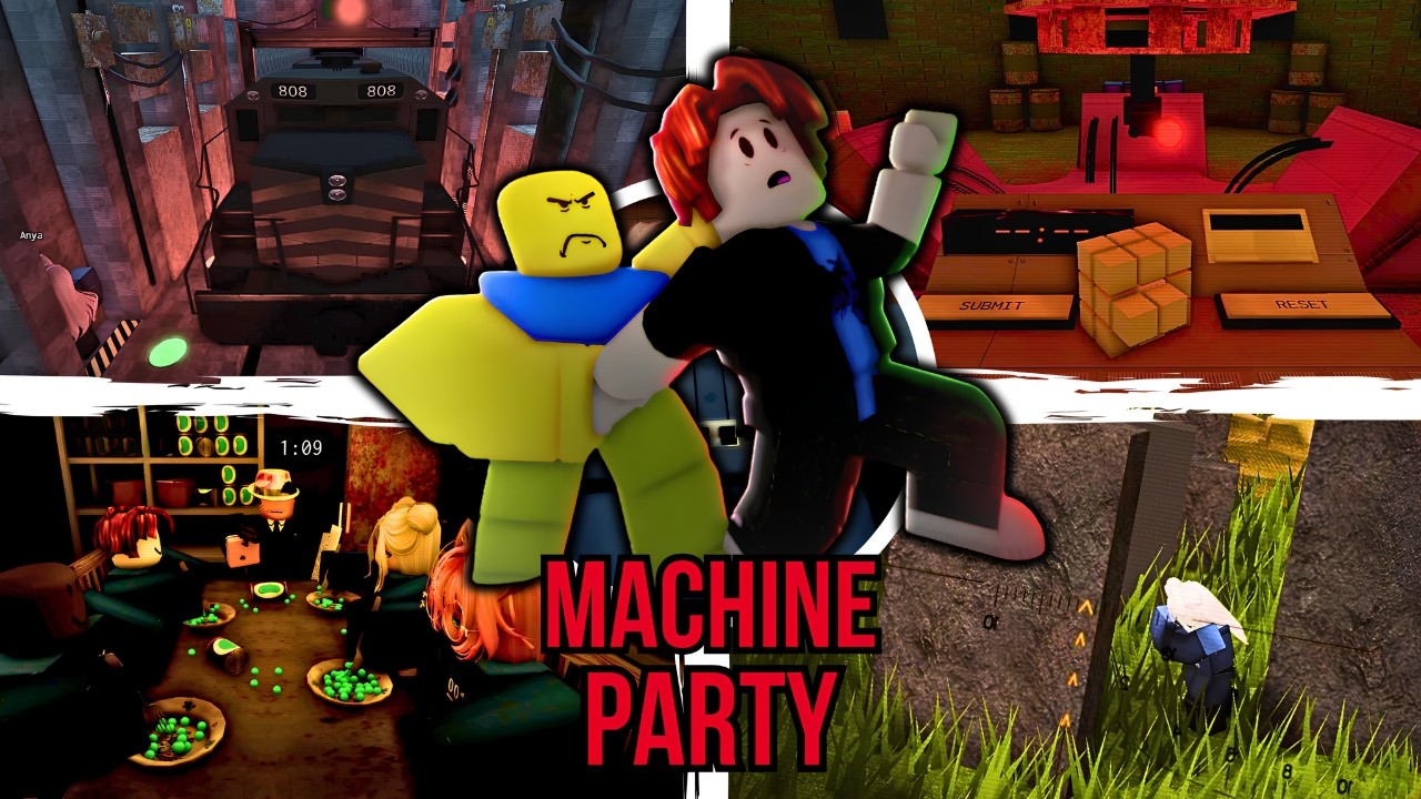 Scenes from several Machine Party minigame rounds